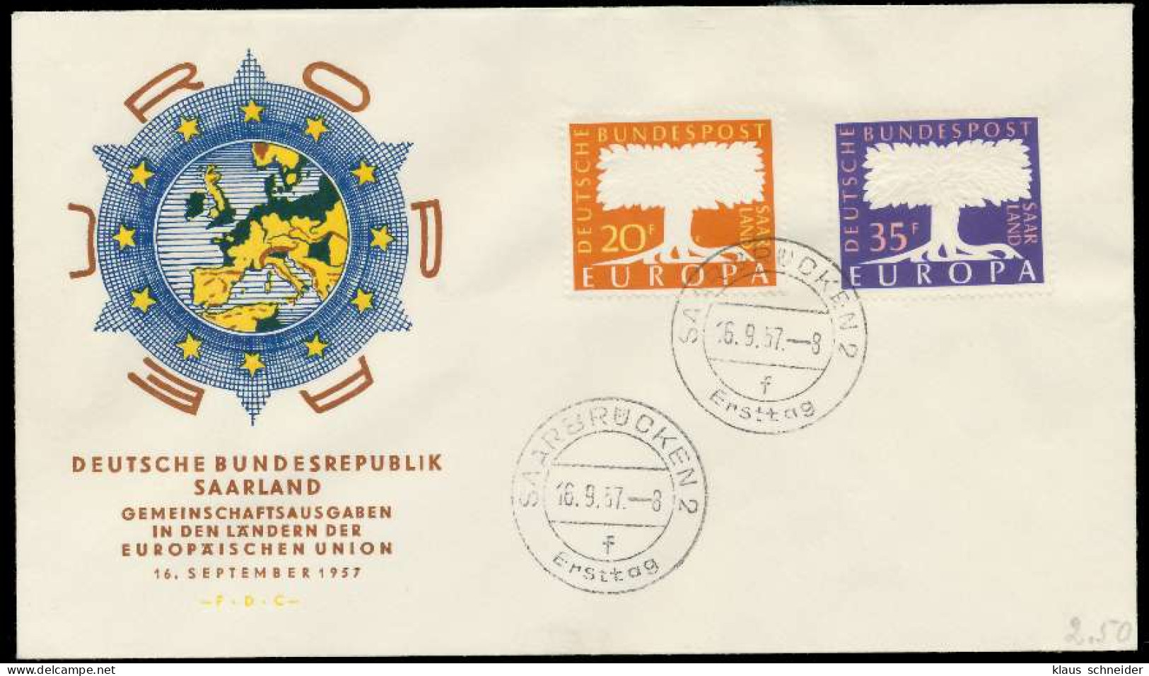 SAAR OPD 1957 Nr 402-403 BRIEF FDC X089496 - Storia Postale