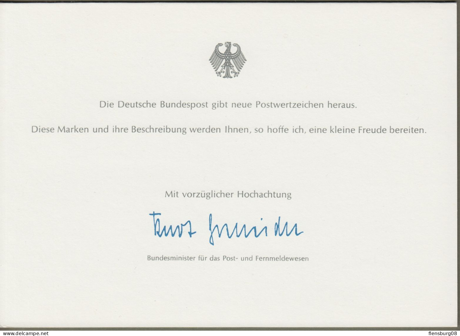 Bund: Minister Card - Ministerkarte Typ IV, Mi-Nr. 1039: " Rechtschreibwörterbuch Duden "  X - Lettres & Documents
