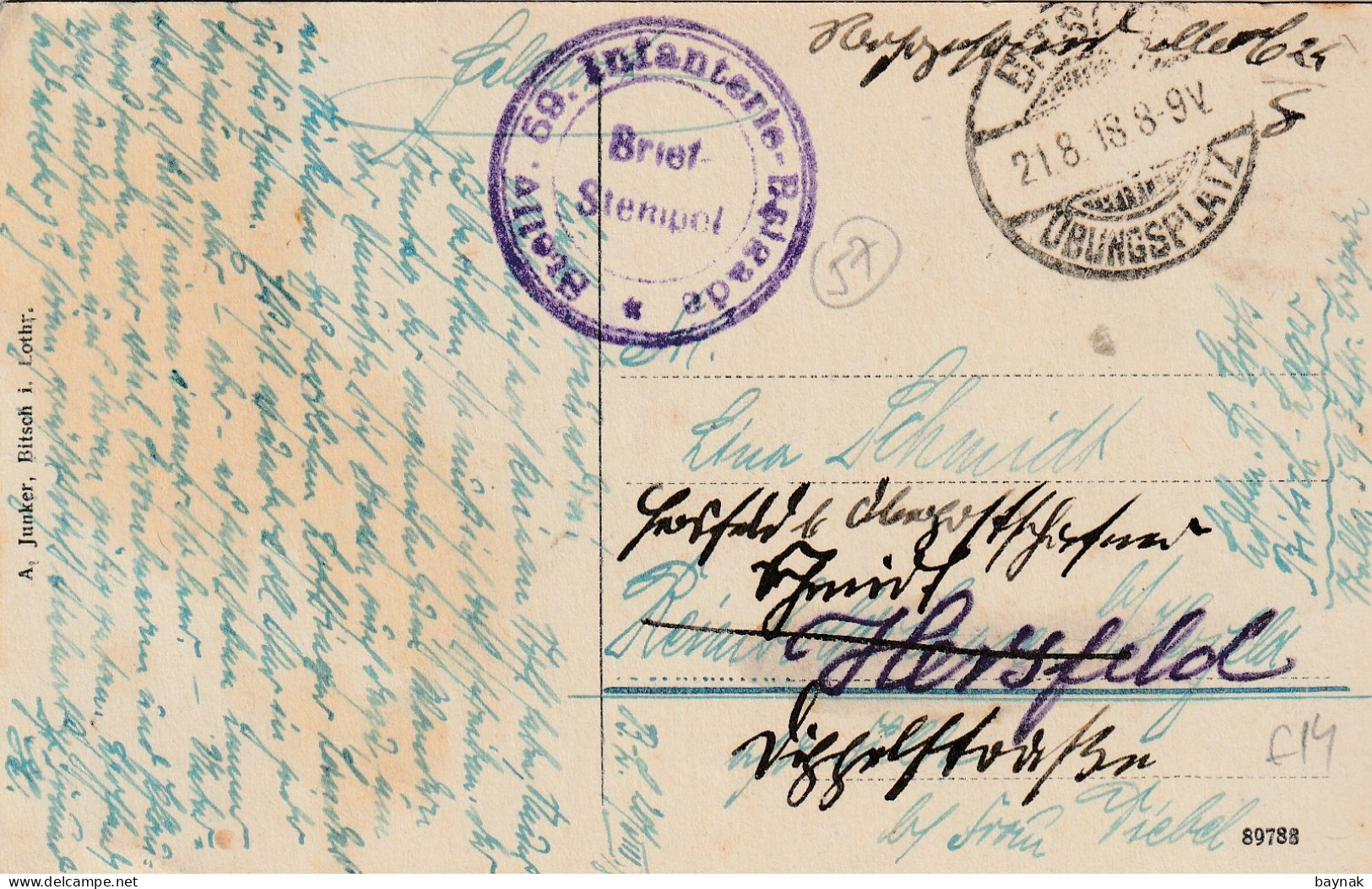 FR3190  --   BITSCH I. Lothr.  --  TRUPPENUBUNGSPLATZ --  1918  --  DEUTSCHE  FELDPOST  68 Inf. Brigade - Bitche