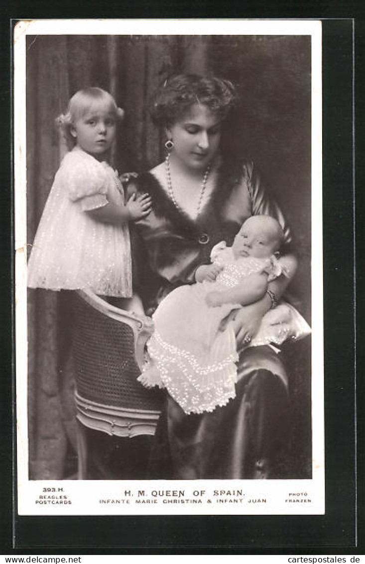 Postal H.M. Queen Of Spain - Infante Marie Christina & Infant Juan  - Royal Families