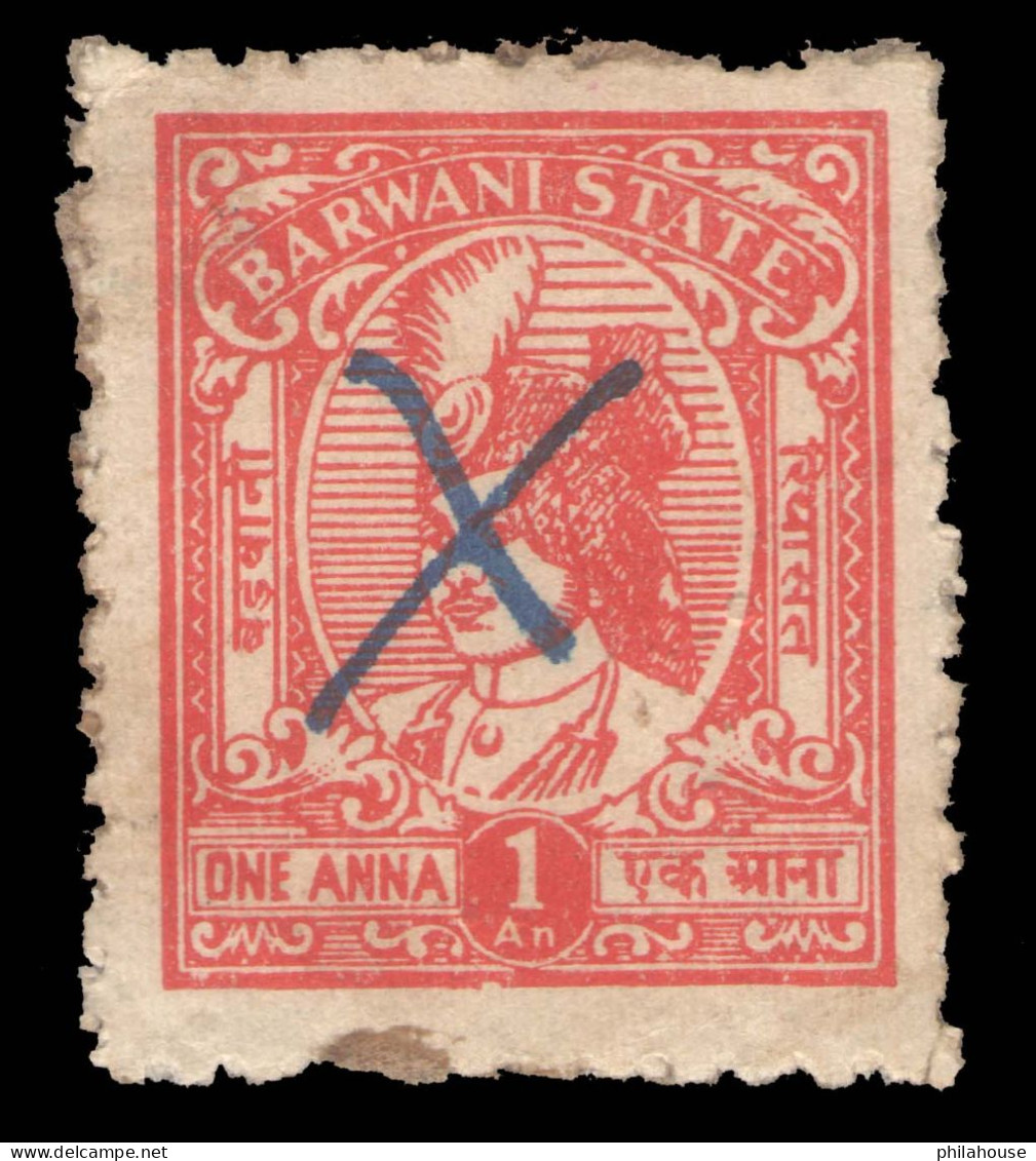 India Barwani State One Anna Revenue Stamp Used - Andere & Zonder Classificatie