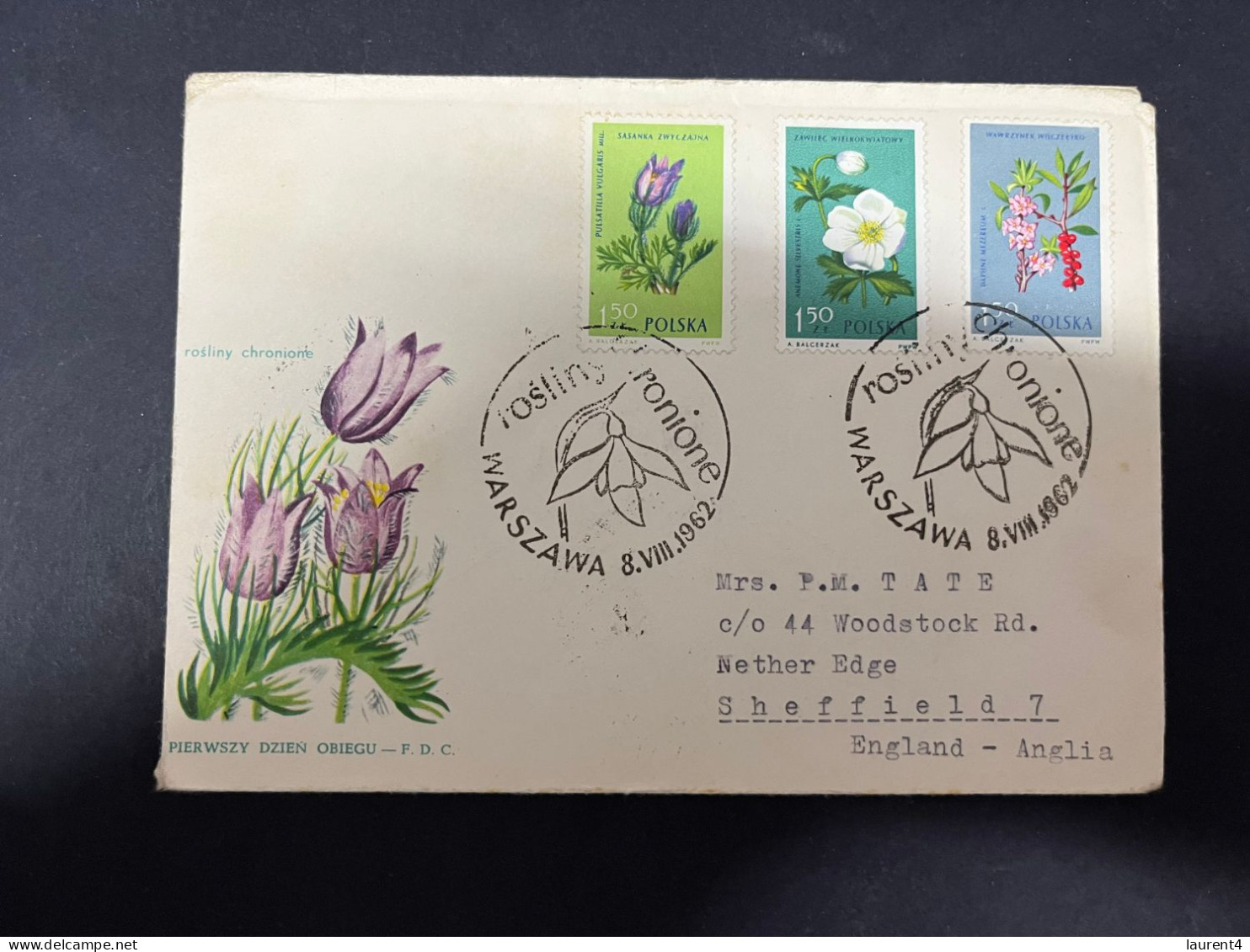 17-5-2024 (5 Z 24) Poland FDC Posted To England - Flowers - 1962 - FDC