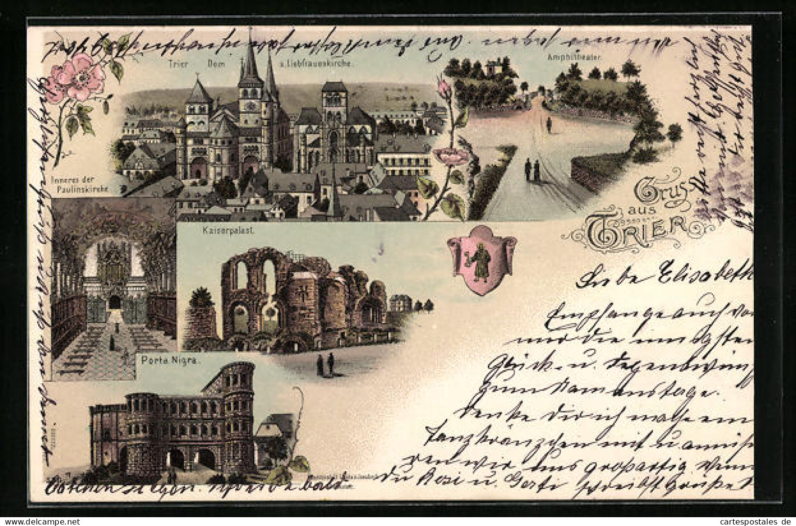 Lithographie Trier, Dom, Liebfrauenkirche, Porta Nigra, Paulinskirche  - Trier