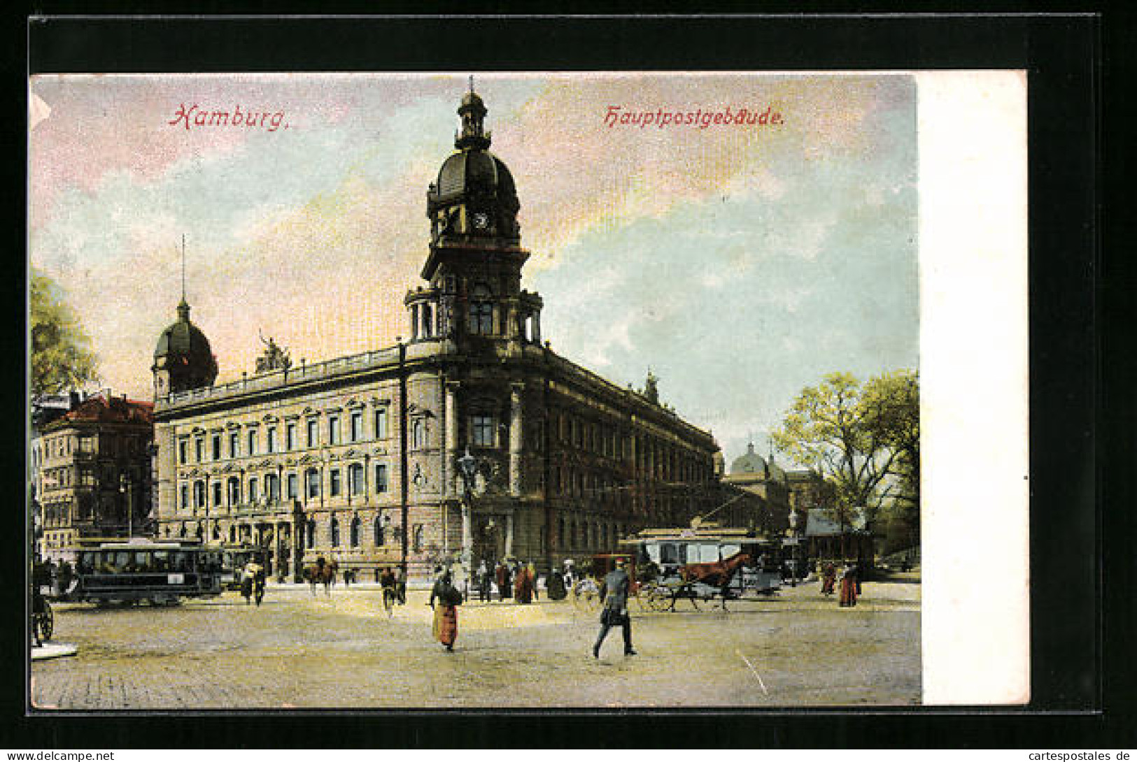 AK Hamburg, Hauptpostgebäude Mit Pferdewagen Und Strassenbahn  - Mitte