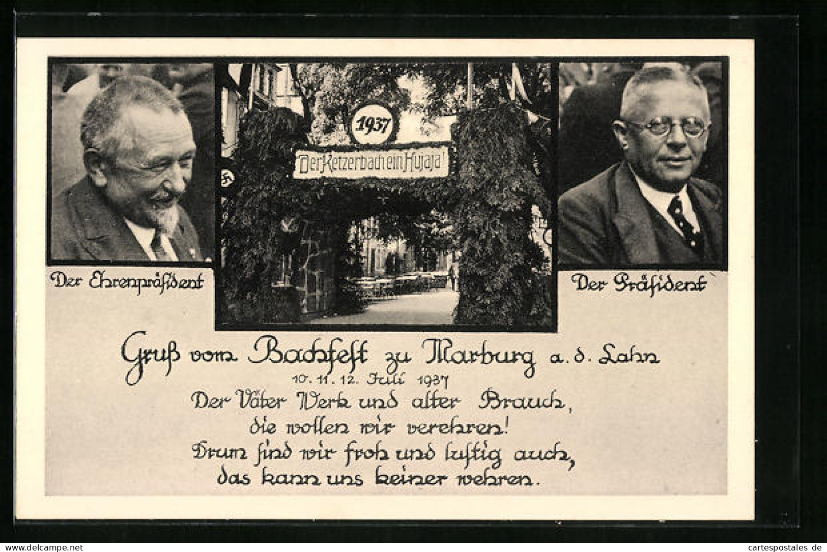 AK Marburg A. D. Lahn, Bachfest 1937 Mit Porträts Des Ehrenpräsidenten Und Des Präsidenten  - Marburg