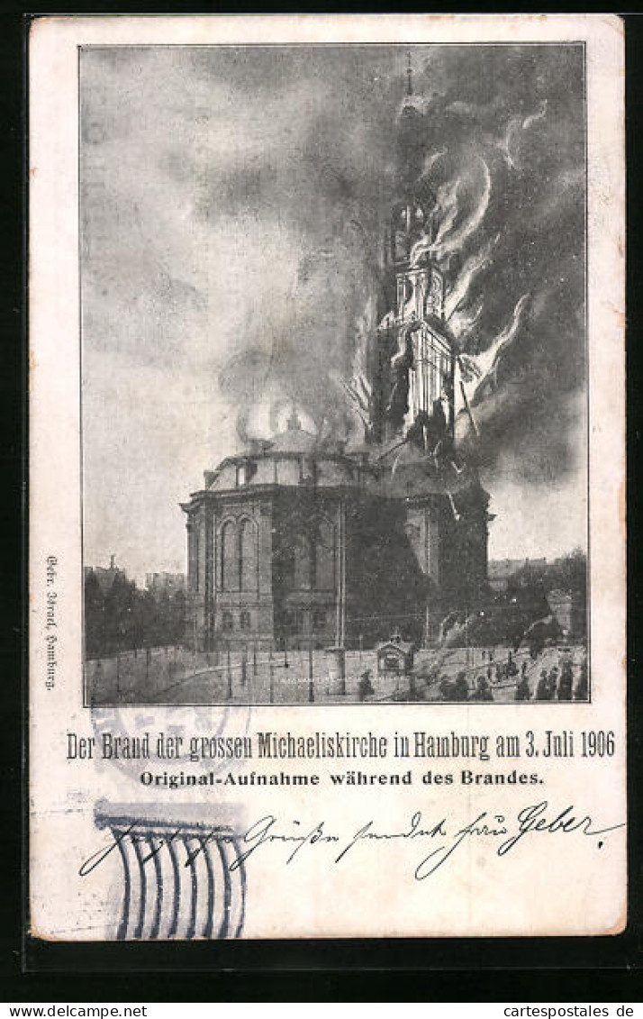 AK Hamburg-Neustadt, Brand Der Grossen Michaeliskirche 1906  - Mitte