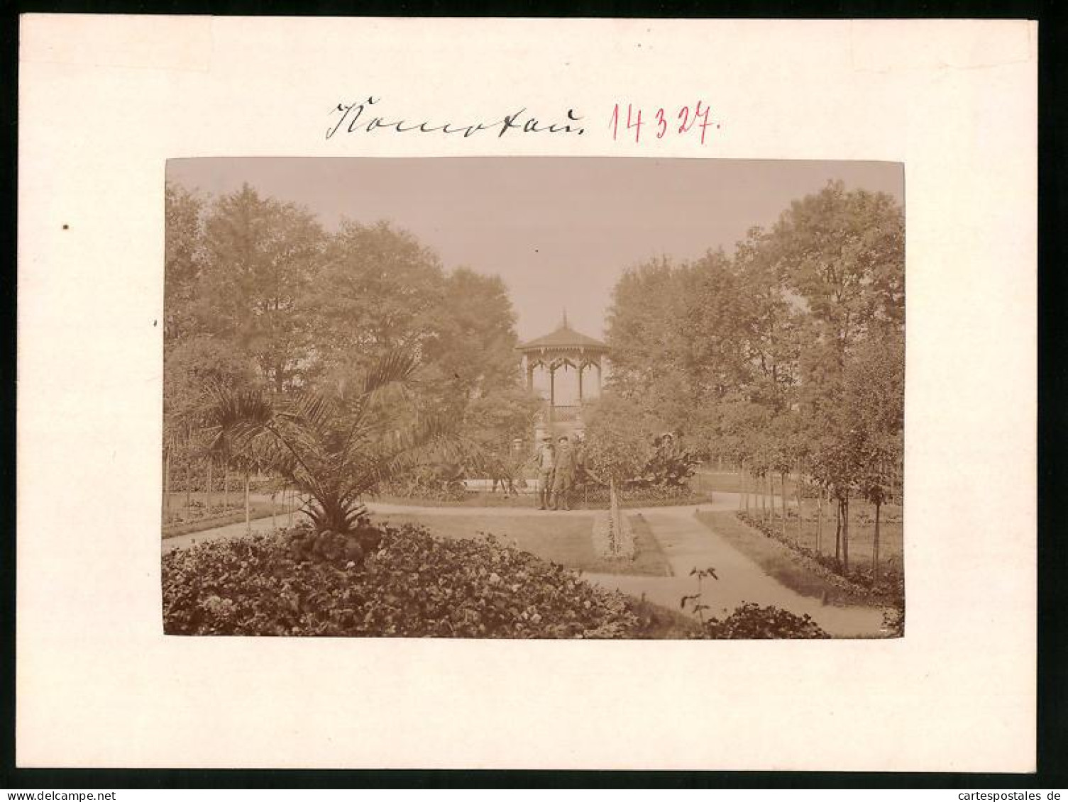 Fotografie Brück & Sohn Meissen, Ansicht Komotau, Partie Im Rosenpark Mit Pavillon, Zwei Junge Knaben  - Places