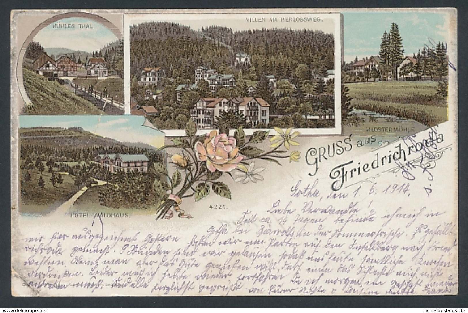 Lithographie Friedrichroda, Ortsansicht Mit Villen Am Herzogsweg  - Friedrichroda