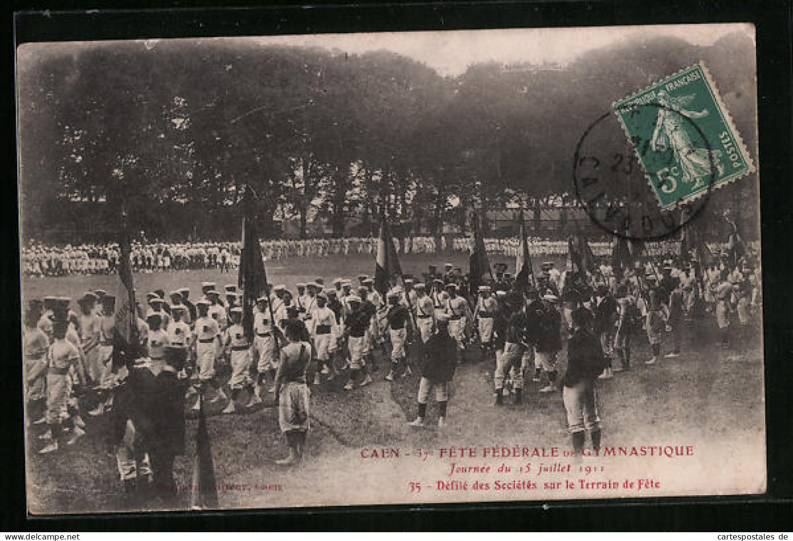 CPA Caen, Fete Federale De Gymnastique 1911 - Defile Des Societes Sur Le Terrain De Fete  - Caen