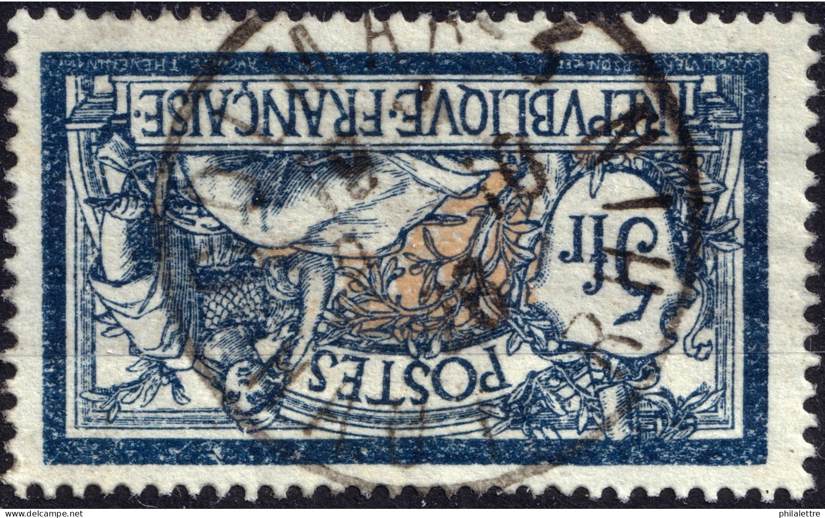 FRANCE - 1928 TàD "COLMAR-3 / HAUT-RHIN" Sur Yv.123 5fr Merson Bleu & Chamois - 1900-27 Merson