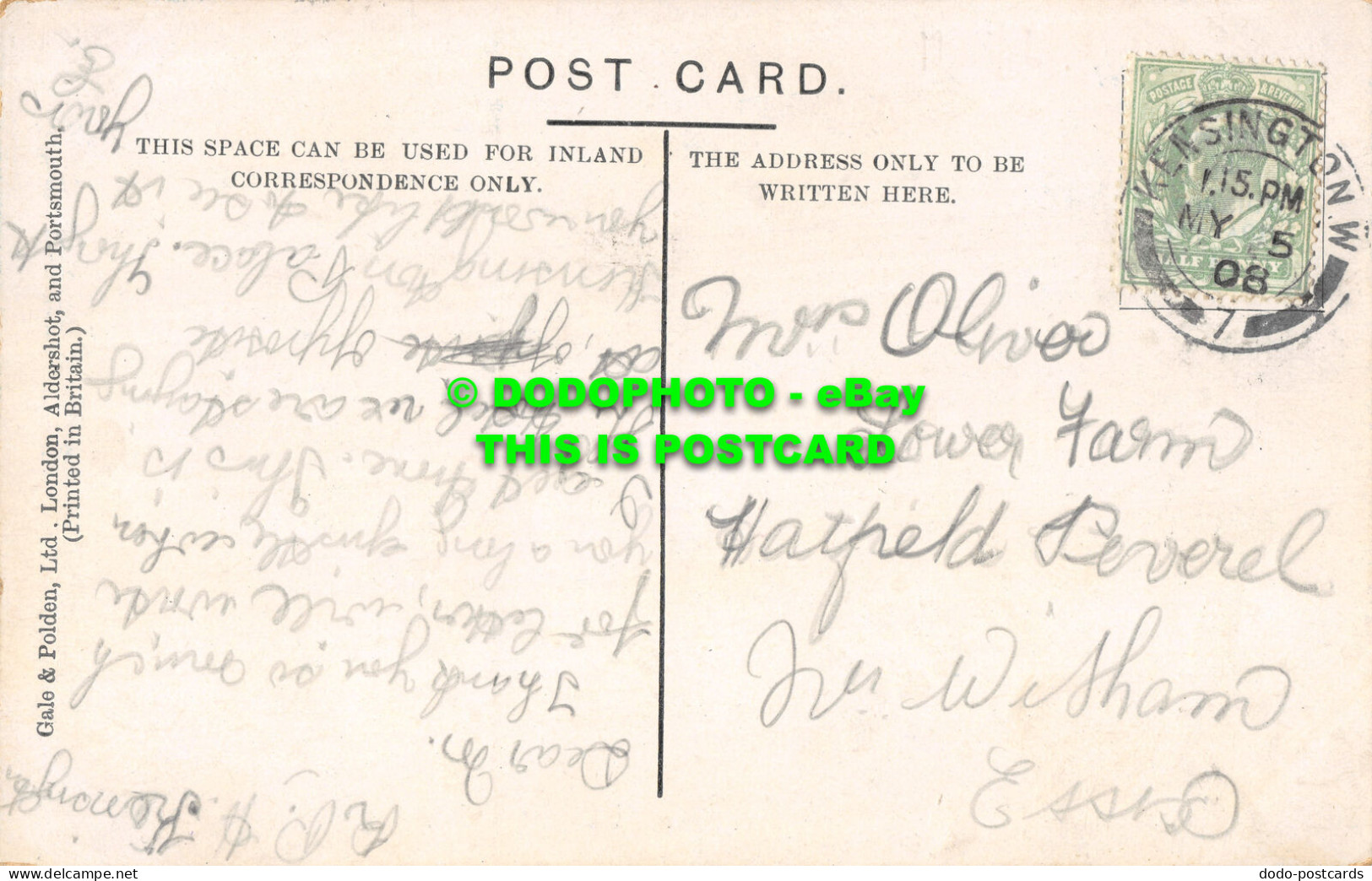 R502395 London. W. Royal Palace Hotel. Gale And Polden. 1908 - Other & Unclassified