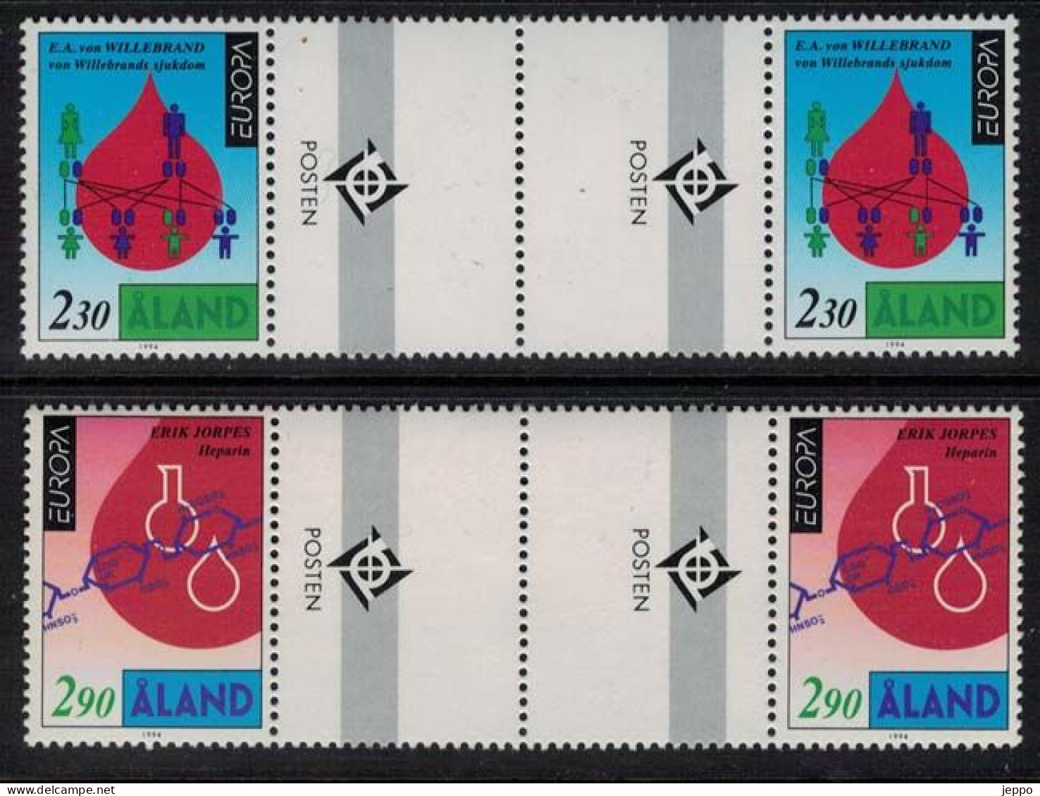 1994 Aland M 86 - 7 Europa Cept, Inventions & Discoveries Gutter Pairs W Emblem MNH. - Aland