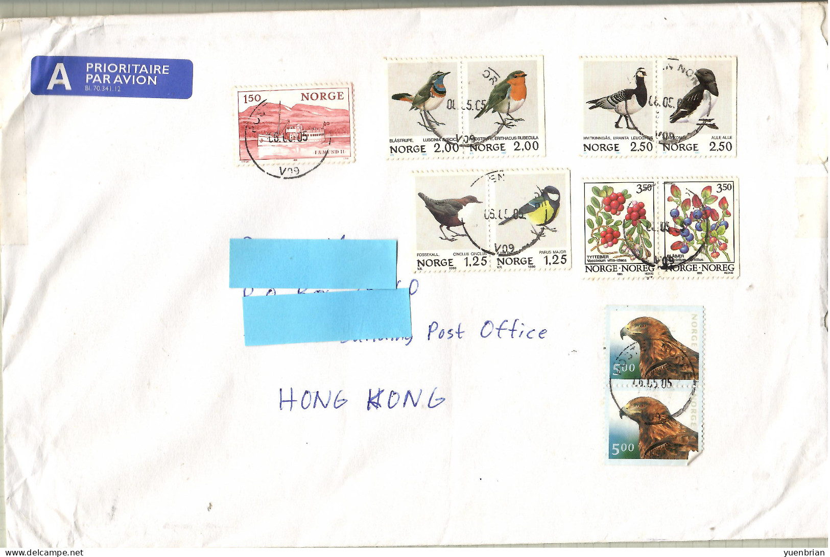 Norway 2005, Bird, Birds, Eagle, Circulated Cover To Hong Kong - Adler & Greifvögel