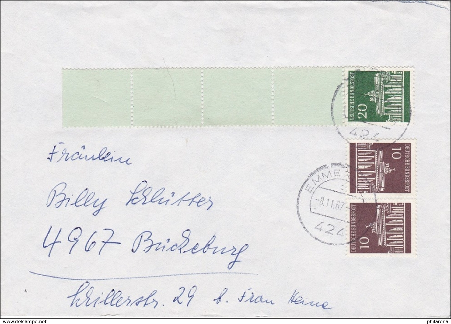 Brief Aus Emmerich Mit Rollenendstreifen 1967 - Lettres & Documents