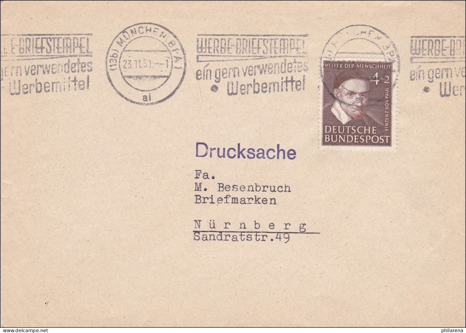 Drucksache Brief Von München Nach Nürnberg 1951 - Lettres & Documents