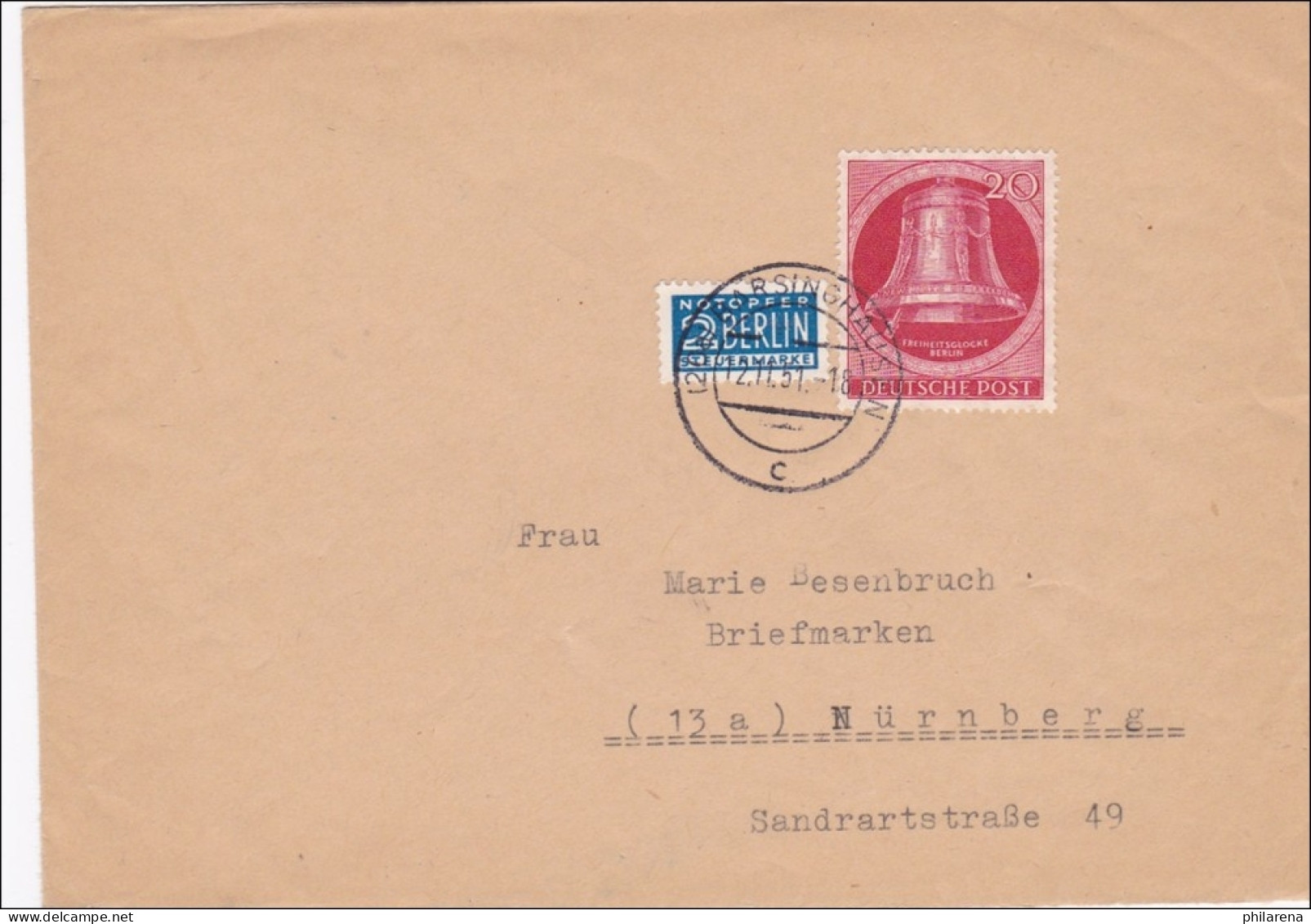 Brief 1951 Nach Nürnberg - Lettres & Documents