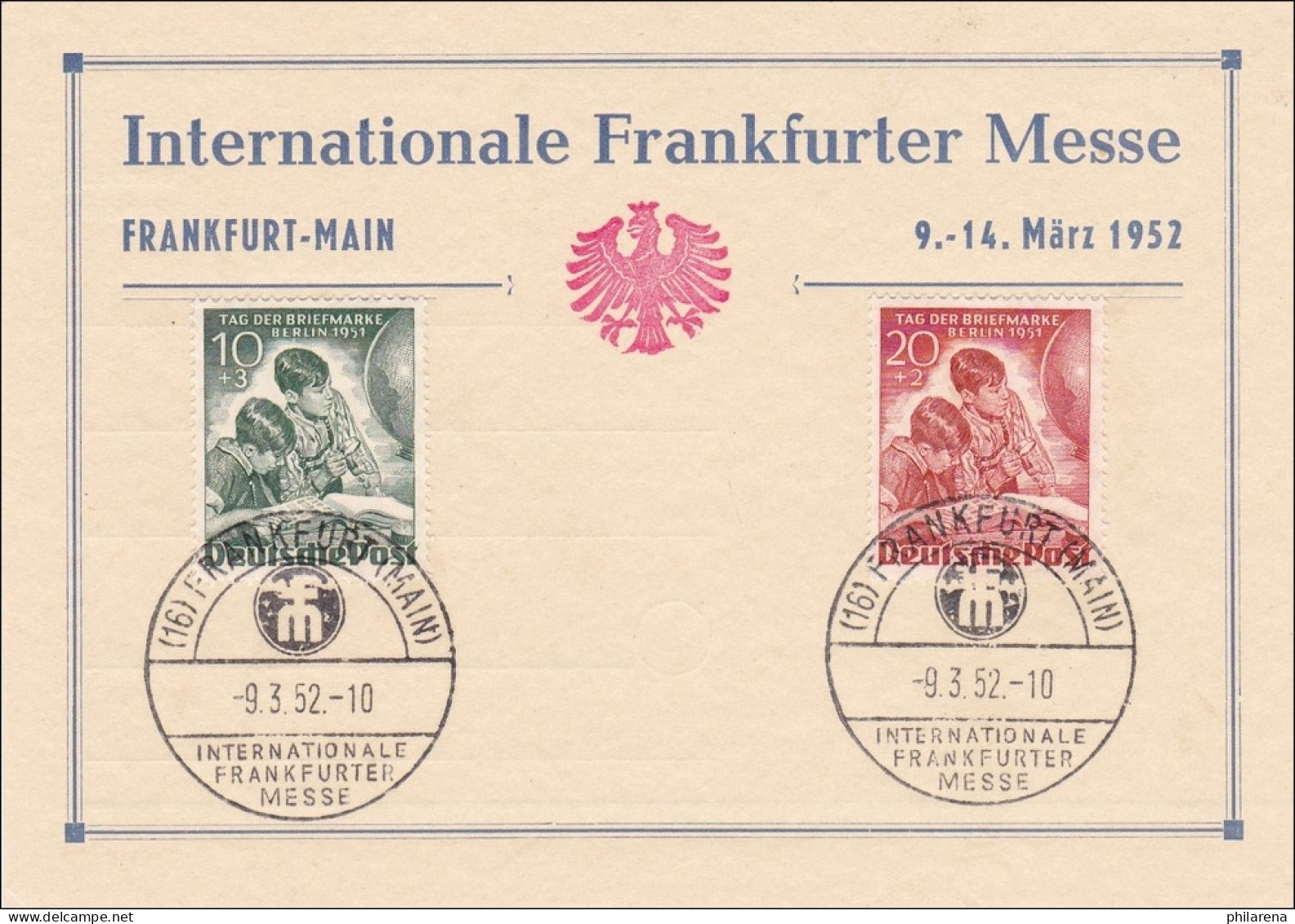 Frankfurter Messe 1952 Mit Sonderstempel Tag Der Briefmarke - Briefe U. Dokumente