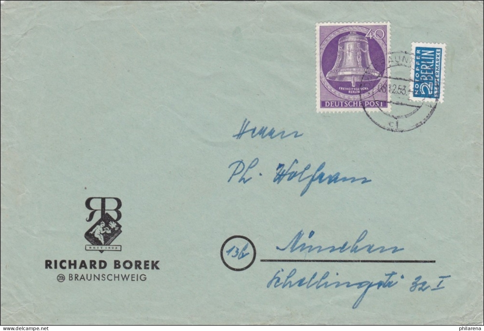 Brief Von Braunschweig Nach München 1953 - Briefe U. Dokumente