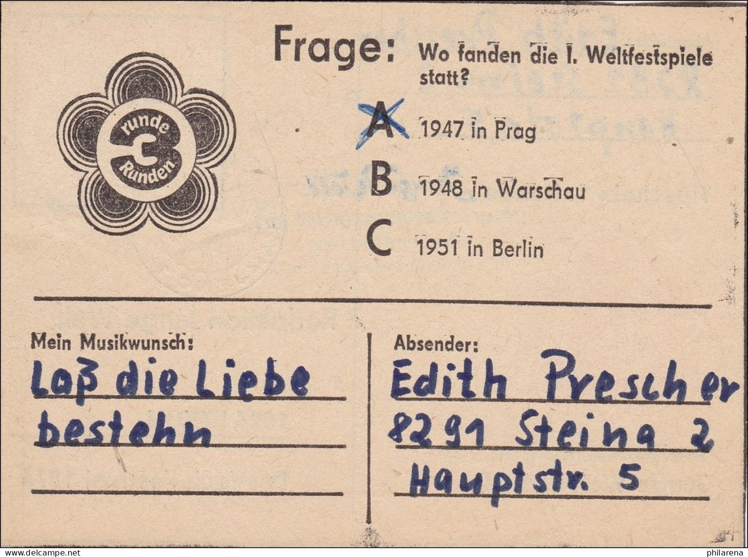 DDR:  1972: Tipschein Aus Steina Nach Berlin - Redaktion Junge Welt, FDJ - Storia Postale