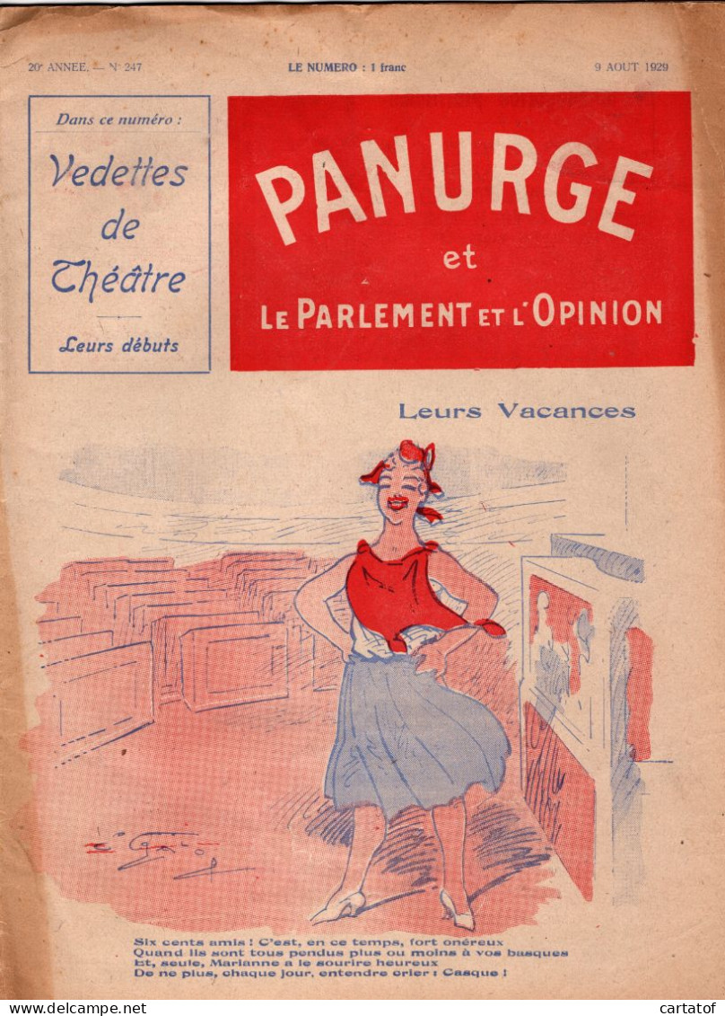 PANURGE Et LE PARLEMENT Et L'OPINION. N° 247 Le 9 Aout 1929 - 1900 - 1949