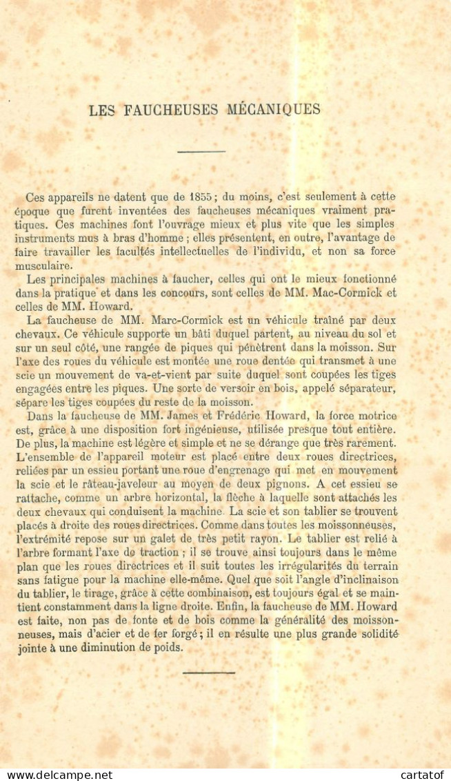 Image (litho) LES FAUCHEUSES MECANIQUES . Illustration E. MAS . Texte Explicatif Au Dos - Altri & Non Classificati