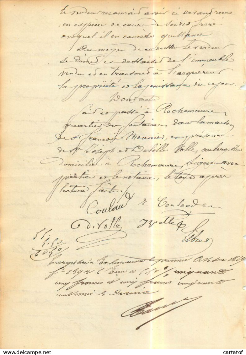 Vente En 1869 Notaire Lèbre à Rochemaure Mr Coulaud … - Manuscrits