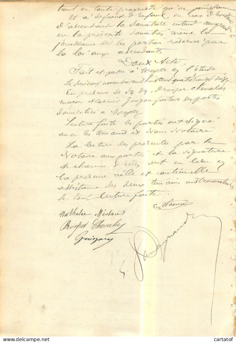 Donation Entre Epoux En 1896 . SOUBEYRAND Notaire De Meysse Mr MARMAS … - Manuscrits