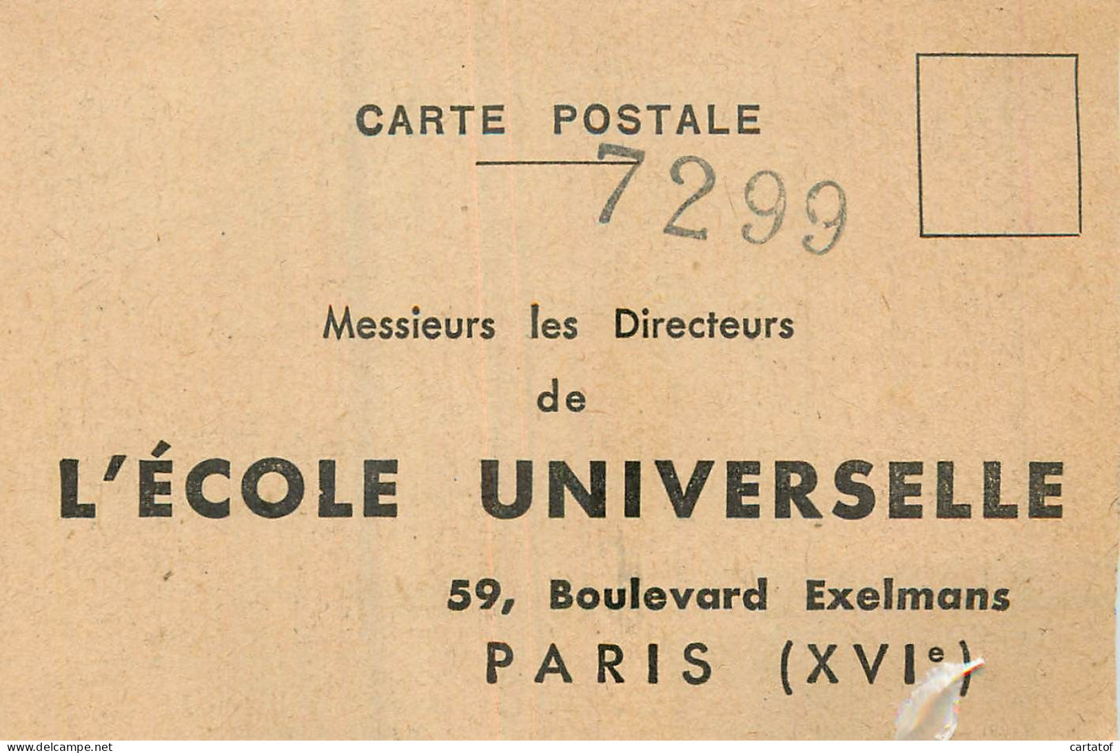 ECOLE UNIVERSELLE PARIS . Carte Postale-réponse - Bildung, Schulen & Universitäten