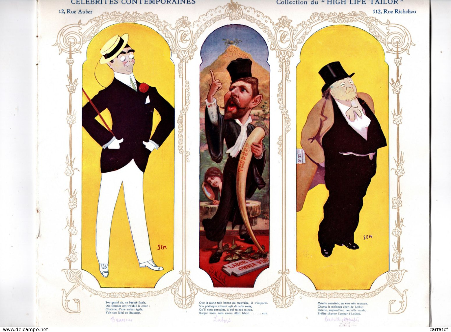 HIGH LIFE TAILOR PARIS . Superbes Illustrations Caricatures Célébrités De L'époque - Publicités