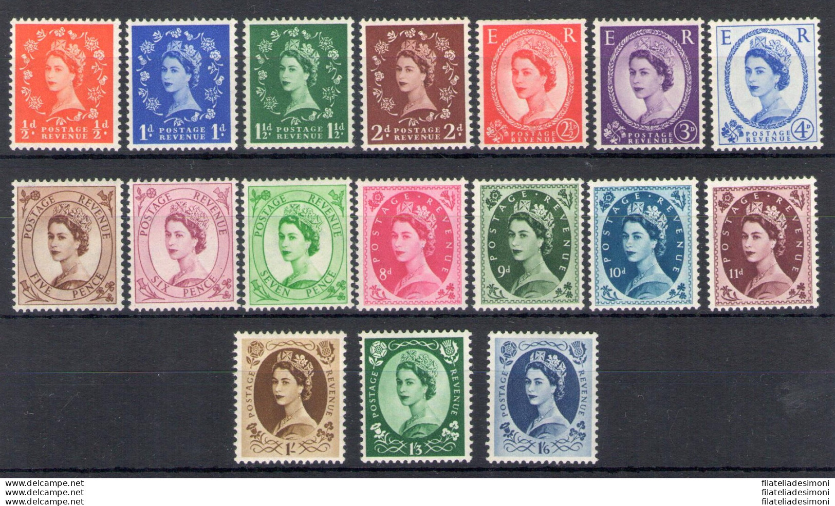 1952-54 Gran Bretagna - Elisabetta II - N. 262-78 - Serie Completa 17 Valori - MNH** - Andere & Zonder Classificatie