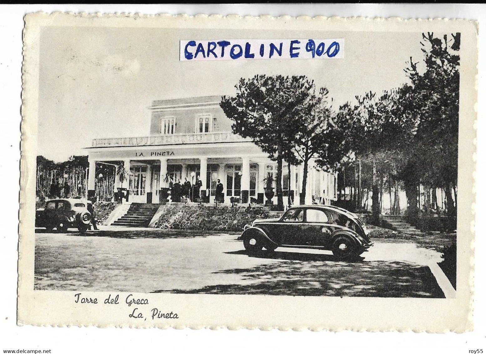 Campania-torre Del Greco La Pineta Veduta Edificio Persone Auto Epoca Fine Anni 40 - Torre Del Greco