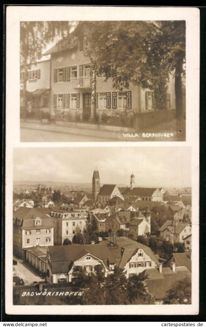 AK Bad Wörishofen, Hotel-Pension Berninger, Teilansicht Mit Kirche  - Bad Woerishofen