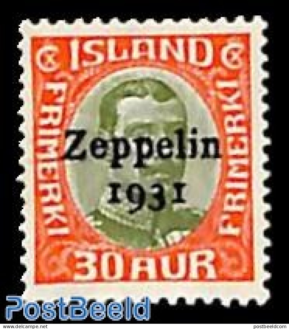 Iceland 1931 30A, Stamp Out Of Set, Unused (hinged), Transport - Zeppelins - Ongebruikt