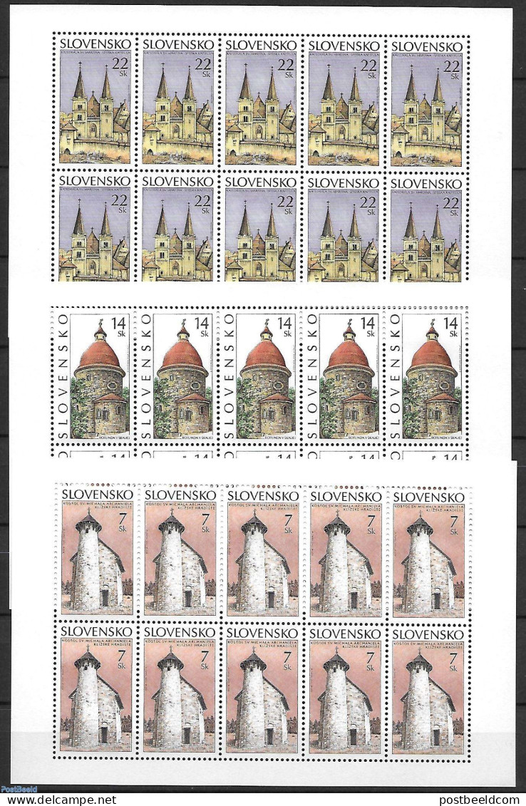 Slovakia 2002 Country Views 3 M/ss, Mint NH, Religion - Churches, Temples, Mosques, Synagogues - Neufs