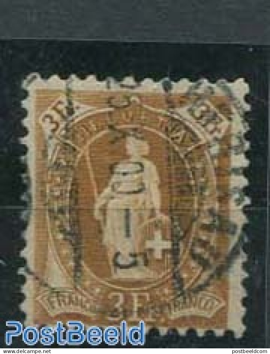 Switzerland 1882 3Fr, Brown Ochre, Contr. 1X, Perf. 11.75, Used Stamps - Gebraucht