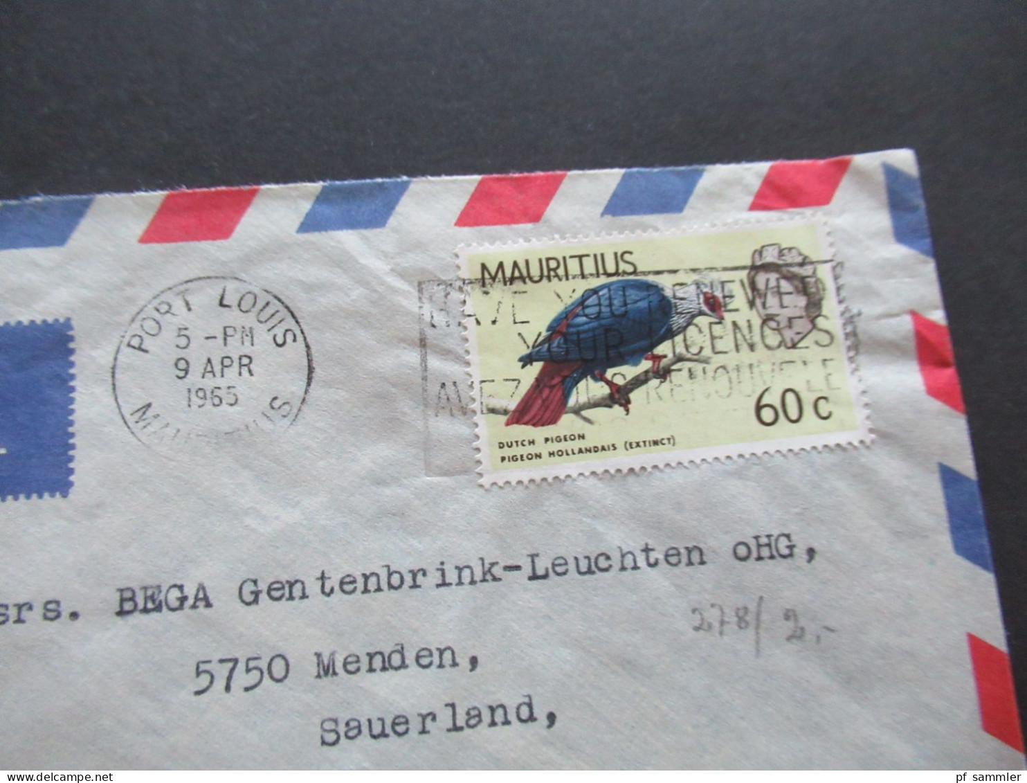 GB Kolonie Mauritius um 1964 By Air Mail Luftpost insgesamt 5 Belege / Firmenumschläge Port Louis Mauritius