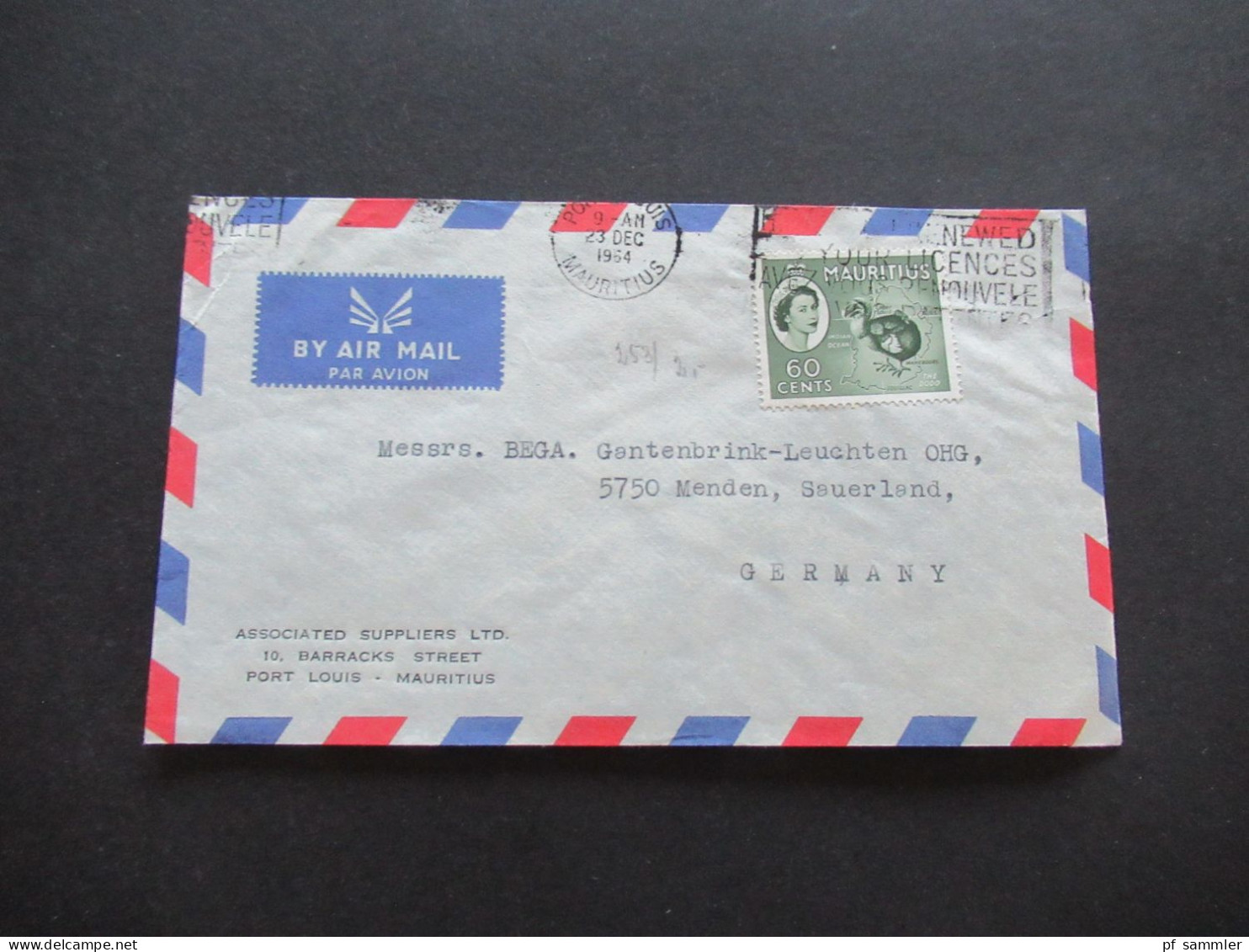 GB Kolonie Mauritius um 1964 By Air Mail Luftpost insgesamt 5 Belege / Firmenumschläge Port Louis Mauritius