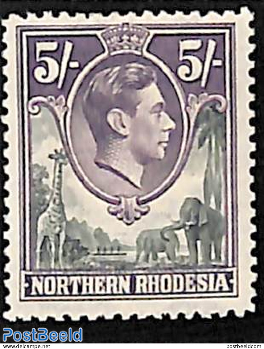 Rhodesia, North 1938 5Sh, Stamp Out Of Set, Unused (hinged), Nature - Animals (others & Mixed) - Elephants - Giraffe - Rodesia Del Norte (...-1963)