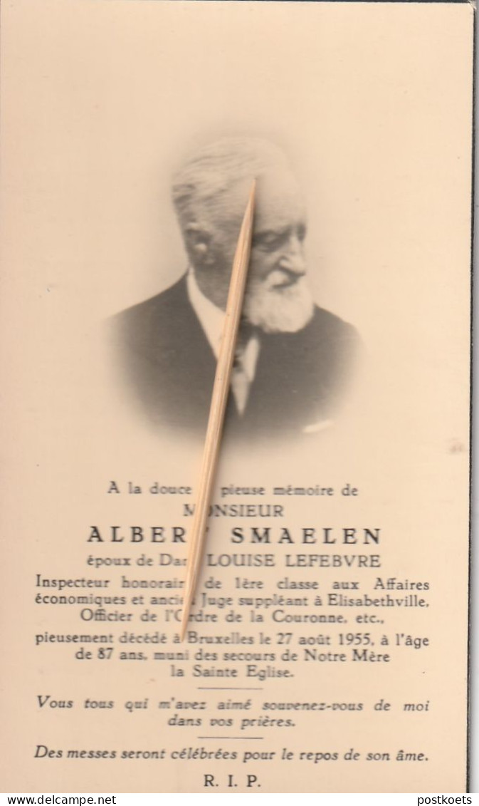 Bruxelles, Albert Smaelen, Lefebvre, Juge Suppléant à Elisabethstad, Congo Belge, Belgisch Congo - Images Religieuses