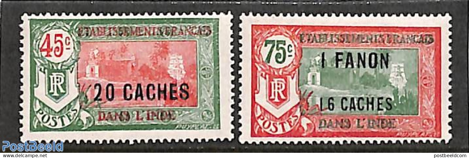 French India 1927 Overprints 2v, Mint NH - Unused Stamps