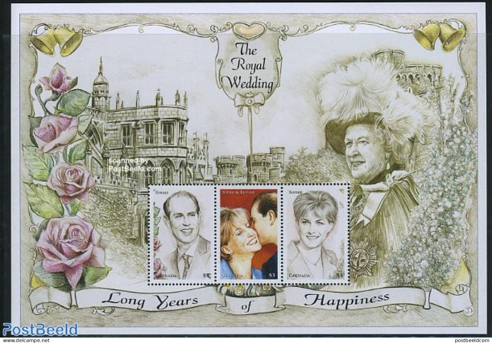 Grenada 1999 Edward & Sophie Wedding 3v M/s, Mint NH, History - Charles & Diana - Kings & Queens (Royalty) - Koniklijke Families