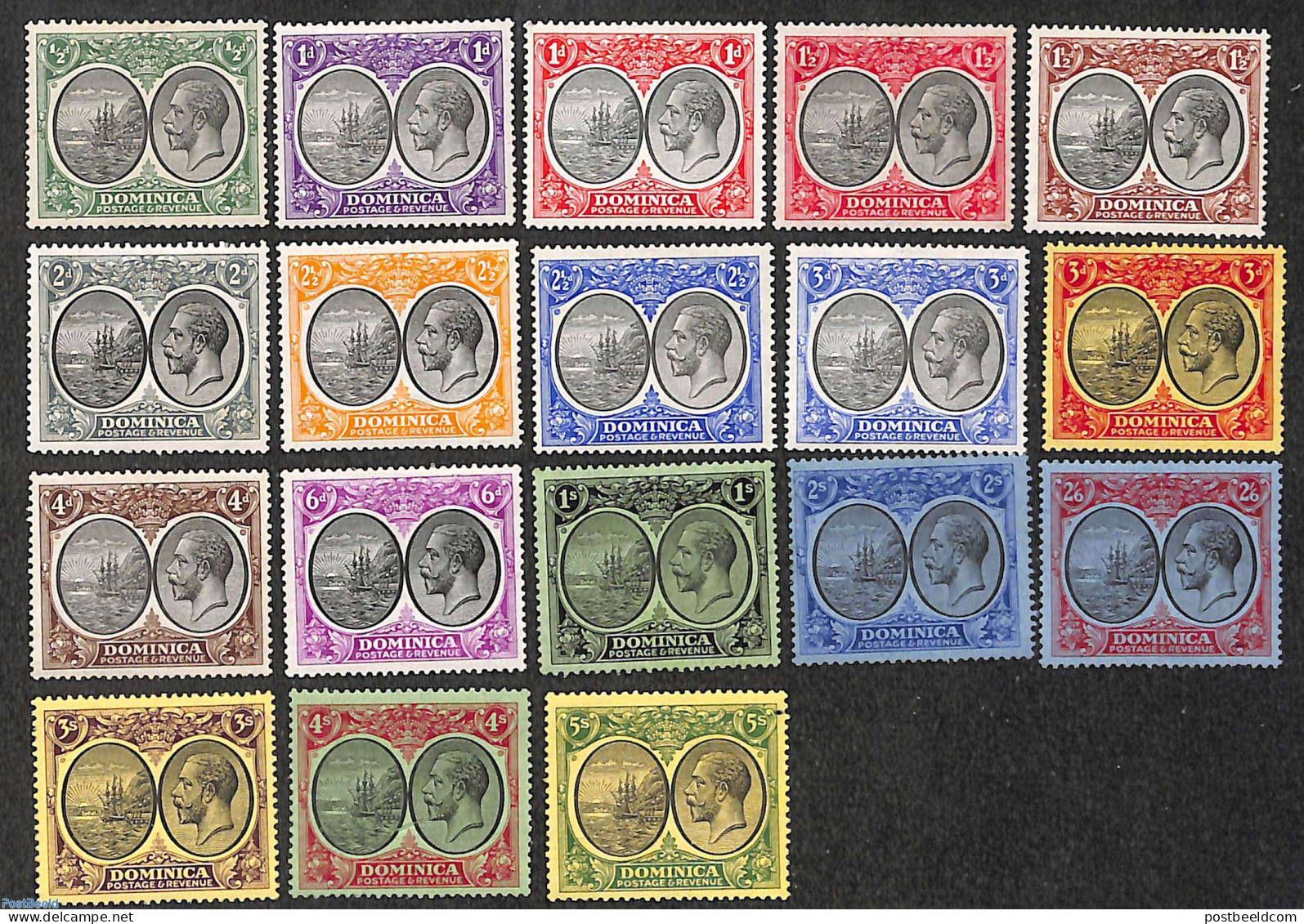 Dominica 1923 Definitives 18v, Unused (hinged), Transport - Ships And Boats - Boten