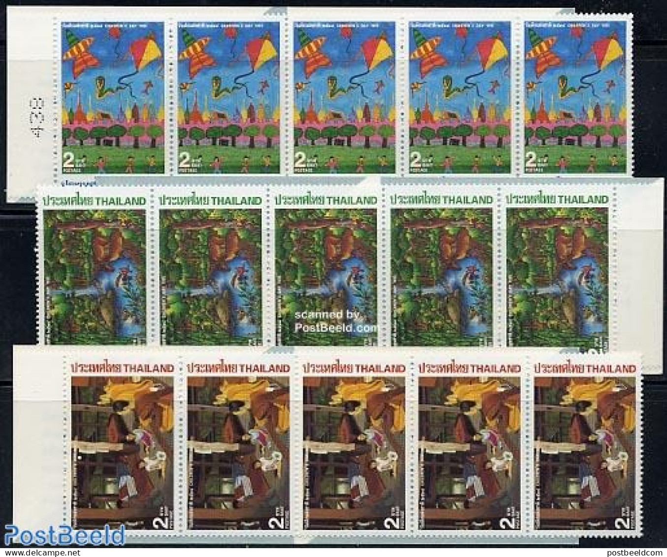 Thailand 1995 Children Day 3 Booklets, Mint NH, Stamp Booklets - Art - Children Drawings - Unclassified