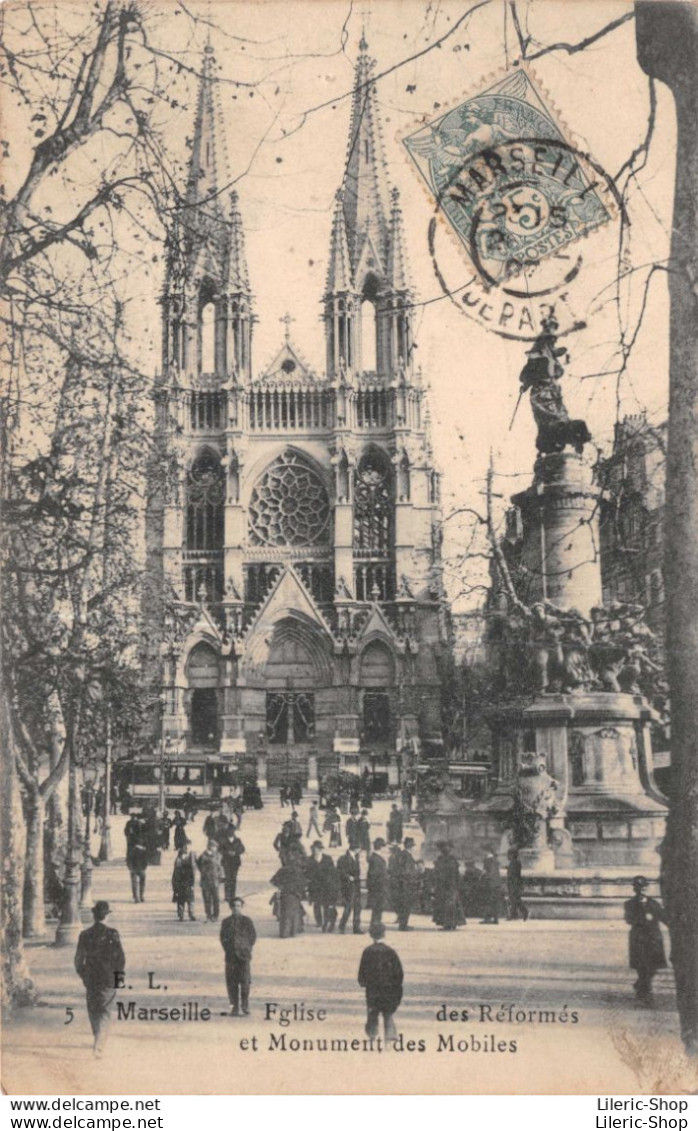 [13]  Marseille Église Des Réformés Et Monument Des Mobiles Cpa 1907 - Canebière, Centre Ville