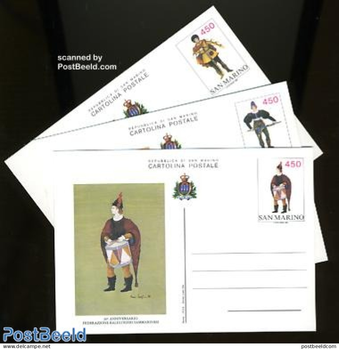 San Marino 1986 Postcard Set 450L, Uniforms (3 Cards), Unused Postal Stationary, Various - Uniforms - Covers & Documents