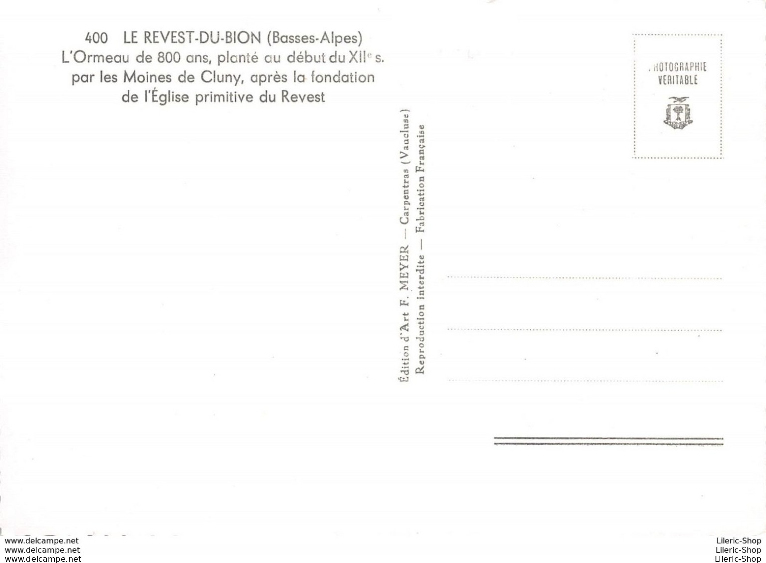 [04] LE REVEST-DU-BION - L'ORMEAU DE 800 ANS PLANTÉ PAR LES MOINES DE CLUNY - Cpsm GF Dentelée ± 1960 ♥♥♥ - Other & Unclassified