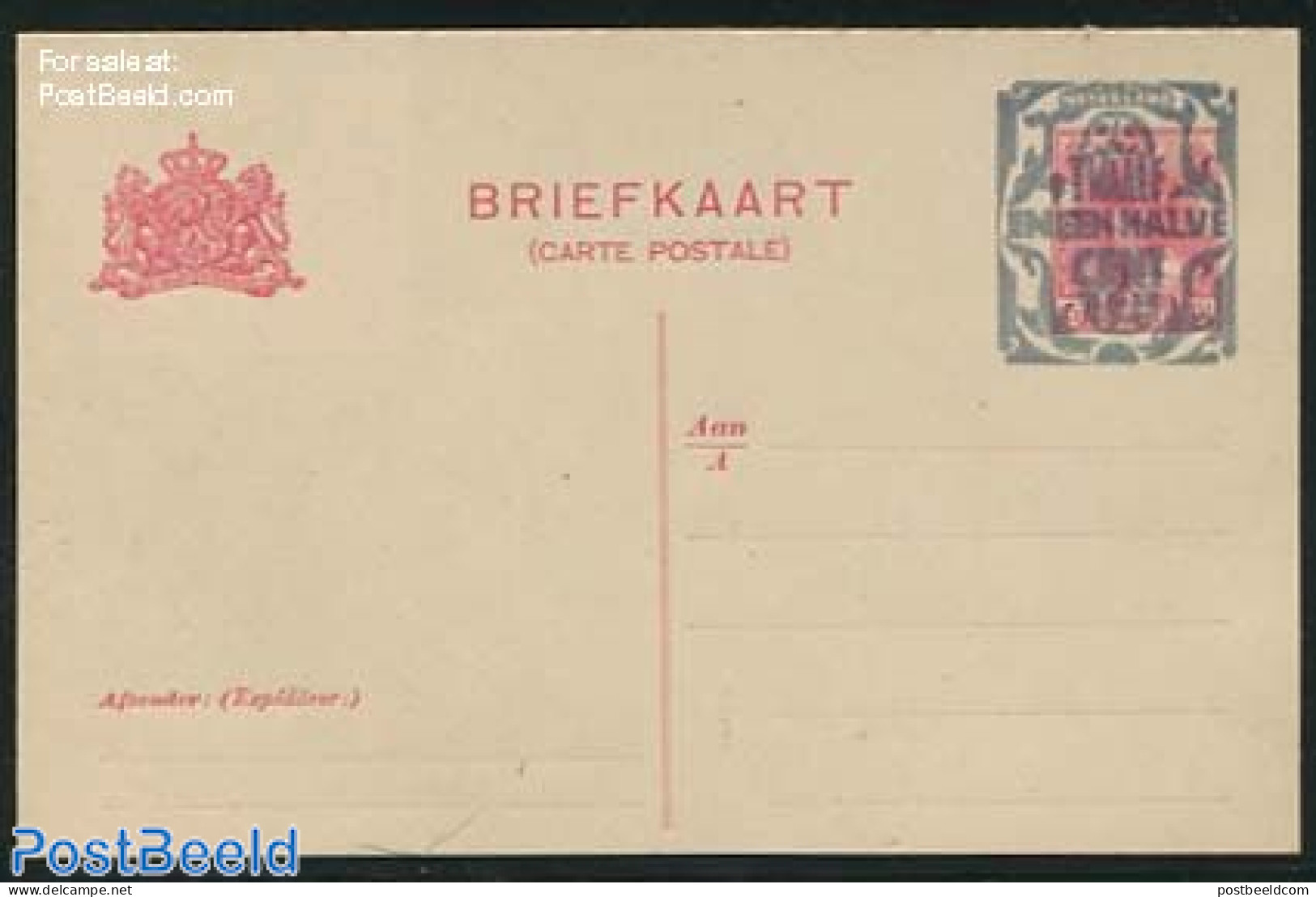 Netherlands 1921 Postcard 12.5c On 5c (long Dividing Line), Unused Postal Stationary - Brieven En Documenten