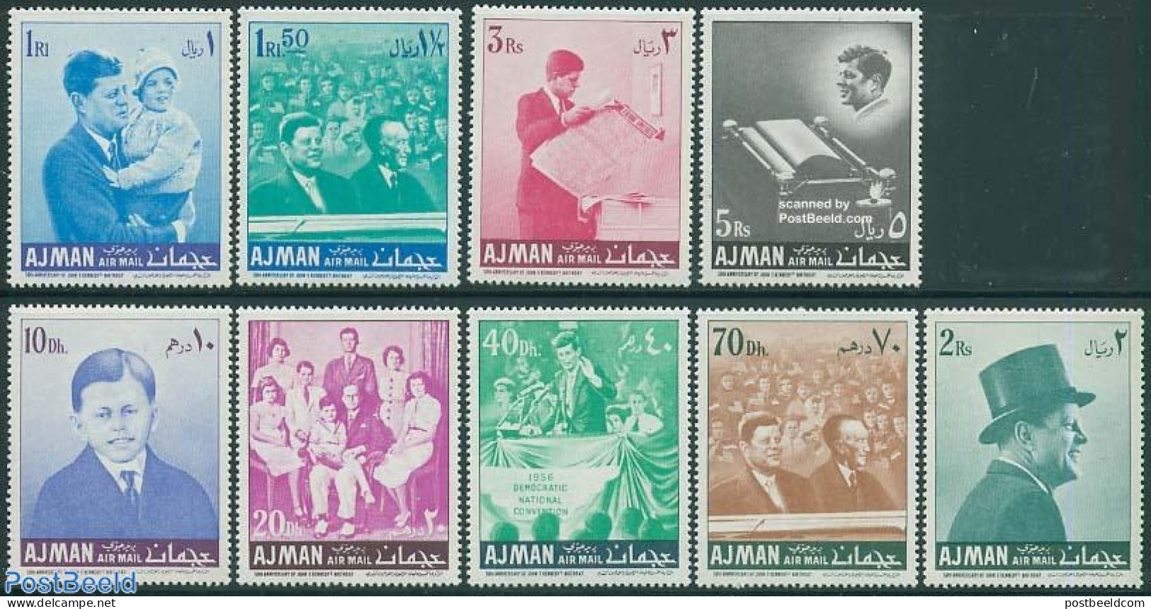 Ajman 1967 J.F. Kennedy 9v, Mint NH, History - American Presidents - Politicians - Ajman