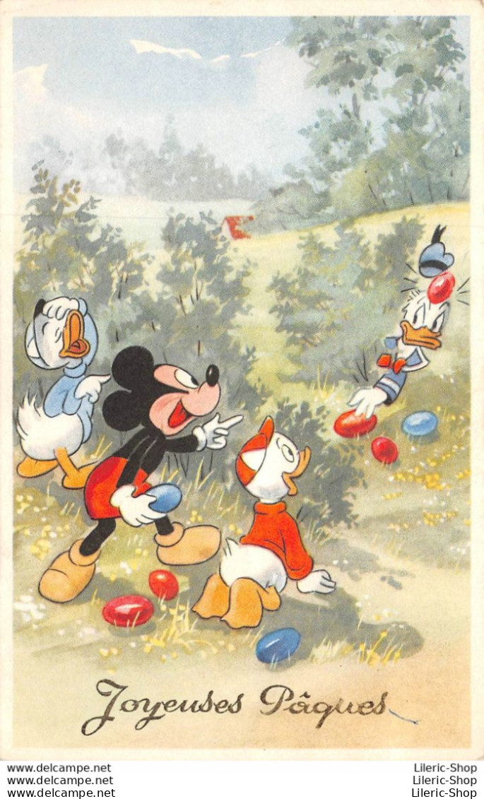 JOYEUSES PÂQUES - CPSM 1960 ± MICKEY MOUSE DONALD DUCK ES SES NEVEUX RIRI (en Rouge) FIFI (en Bleu) - Autres & Non Classés