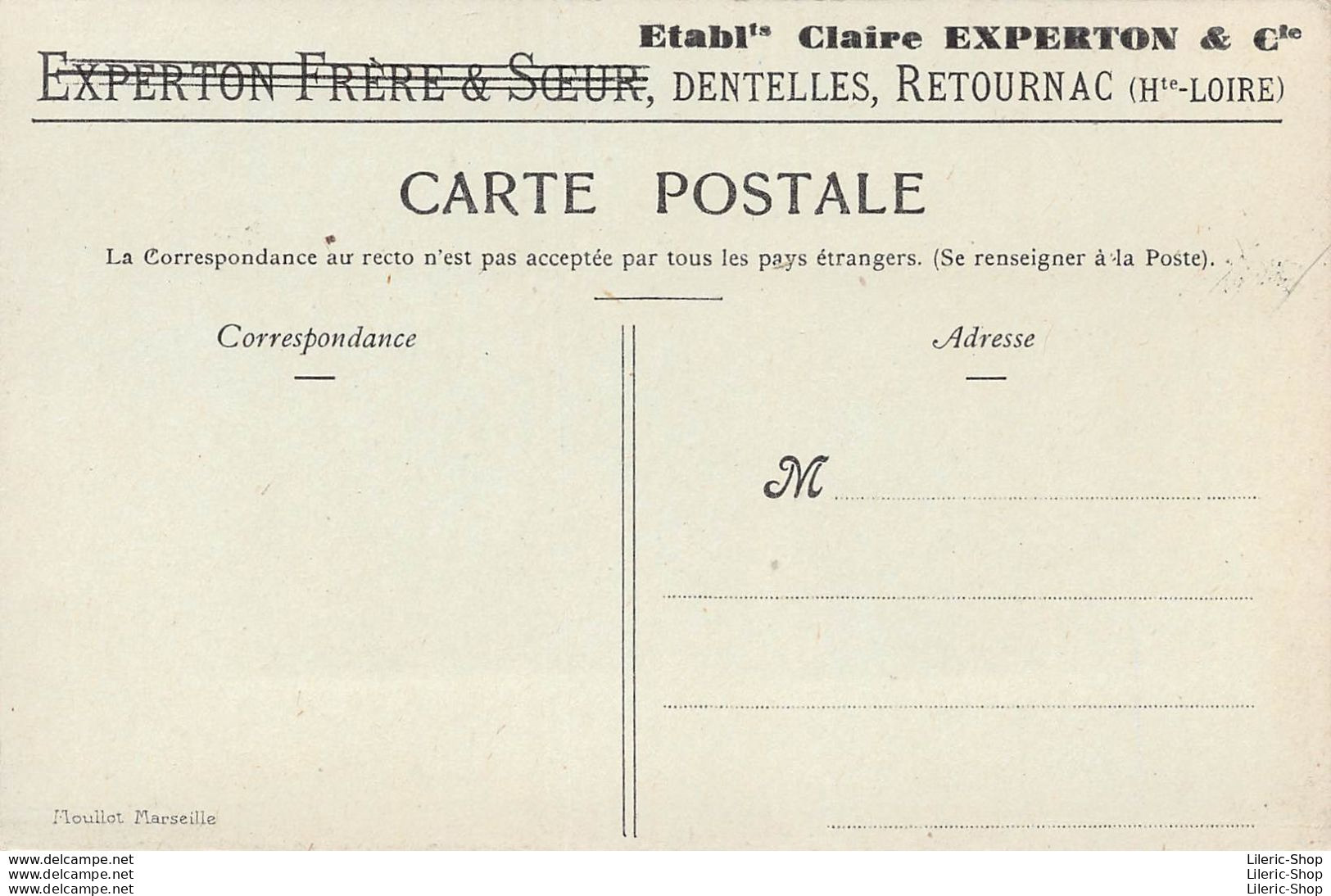 RETOURNAC (43)►Carte Postale Commerciale  Établissement CLAIRE EXPERTON & Cie - Les Modèles De Dentelles - Retournac